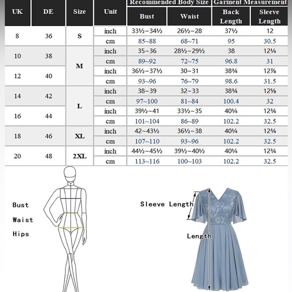 NEW| Women's Chiffon Flutter Sleeves Pleated V-Neck Lace Cocktail Dress - Picture 7 of 7